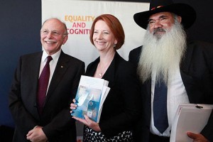 Mark Leibler with Australian Prime Minister Julia Gillard and Aboriginal activist Patrick Dodson