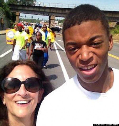 Caption in Huffington Post: "Rabbi Talve marches in Ferguson with Terrell Jr., a young man who knew Michael Brown."