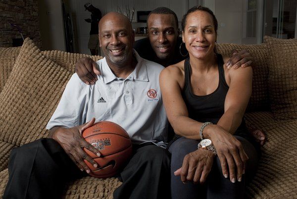 Shabazz Muhammad with his parents, Ron Holmes and Faye Muhammad.