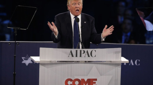 WASHINGTON, DC - MARCH 21: Republican presidential candidate Donald Trump addresses the annual policy conference of the American Israel Public Affairs Committee (AIPAC) March 21, 2016 in Washington, DC. Presidential candidates from both parties gathered in Washington to pitch their views on Israel. (Photo by Alex Wong/Getty Images)