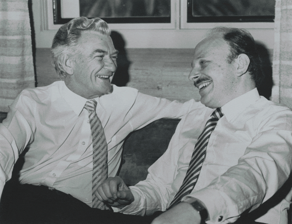 Mark Leibler schmoozing with Bob Hawke in the 1980s