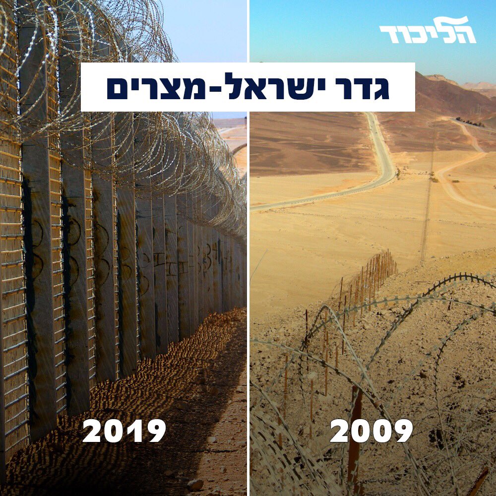 Fortress Israel 的创建——希伯来文本，从右到左，写着“利库德集团：以色列-埃及围栏”