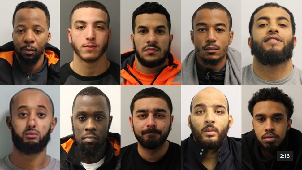 The ugly, asymmetrical and alien faces of a violent armed gang in racially and facially enriched Britain — the White-looking criminal is called Ihab Ashaqui
